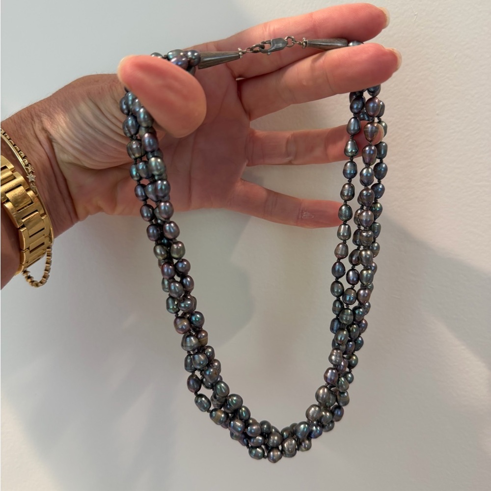 Classic Multi-Strand Black Peacock Pearl Necklace